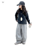 女童秋冬加绒打底衫新款笑脸刺绣长袖上衣中大童休闲绒衫内搭，童装T恤，摩比熊