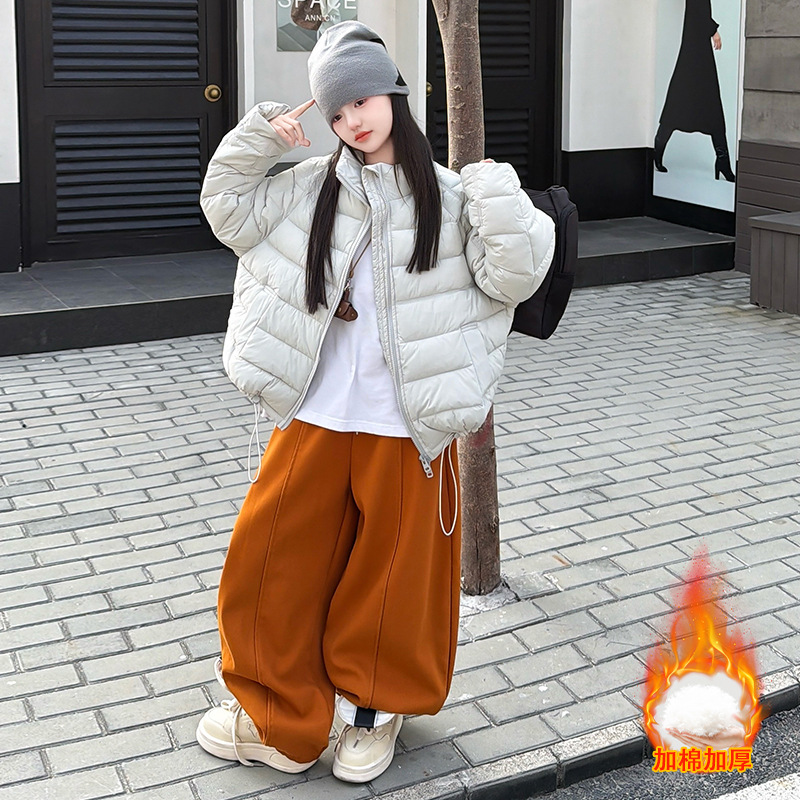 女童冬款外套新款韩版女大童短款排骨棉衣超好看保暖冬装棉服，童装棉衣，摩比熊