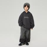 冬季新款儿童帅气字母印花加厚上衣男中大童一体绒连帽卫衣潮，童装卫衣/绒衫，摩比熊