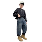 男童一体加绒加厚牛仔裤子秋冬款新款冬季大儿童冬装男孩休闲，童装裤子，摩比熊