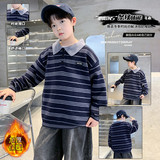童装男童冬装领条纹毛衣新款大童男孩针织毛线衣，童装毛衣，摩比熊