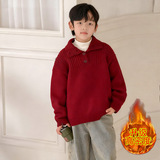 男童红色毛衣冬季儿童加厚针织衫拜年服秋冬新款大童装冬装潮，童装毛衣，摩比熊
