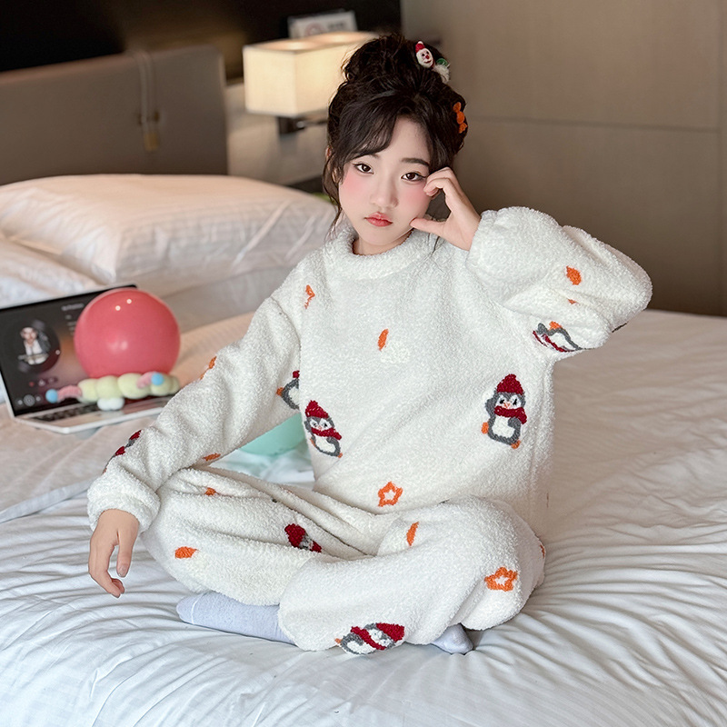 女童睡衣冬款新款儿童女孩珊瑚绒套装中大童秋冬法兰绒家居服，童装家居服（睡衣），摩比熊