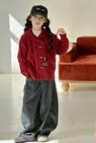 女童秋冬毛衣拜年服季新款儿童加厚新年衣服红色针织开衫冬装，童装毛衣，摩比熊