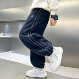 男童加绒运动新款儿童大童冬季一体绒加厚束脚裤，童装裤子，摩比熊