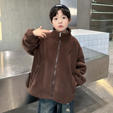 男大童秋冬摇粒绒加厚外套新款儿童装男孩冬季酷帅加绒衣服潮，童装外套，摩比熊