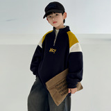 男童加绒加厚卫衣冬季新款中大童装冬装一体绒儿童上衣潮，童装卫衣/绒衫，摩比熊