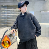 男童领针织衫翻领毛衣秋冬季百搭男孩加厚毛线衣保暖洋气外套，童装毛衣，摩比熊