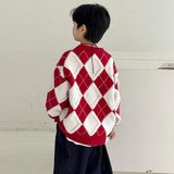 男童红色毛衣冬季加厚儿童线衣秋冬新款中大童装冬装针织衫潮，童装毛衣，摩比熊