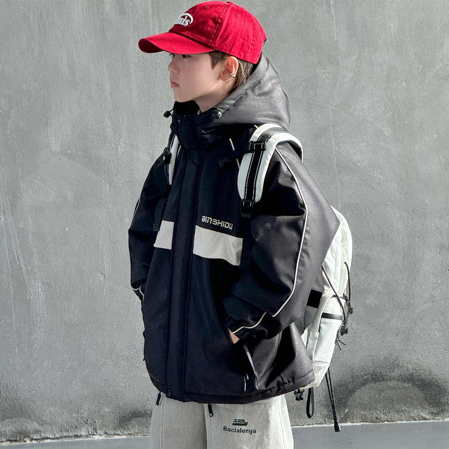 男童夹棉外套新款儿童冬装二棉棉服中大童冬季皮衣冲锋衣加厚，童装外套，摩比熊