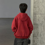 男童红色卫衣冬季加绒新款男孩新年衣服儿童冬装加厚连帽上衣，童装卫衣/绒衫，摩比熊