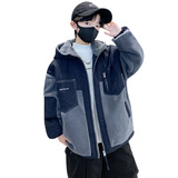 男童冬装夹棉拼接牛仔毛毛衣外套冬季新款儿童连帽加厚上衣潮，童装棉衣，摩比熊