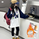 女童加绒卫衣裙新款卡通印花长袖T恤中大童撞色插肩上衣，童装卫衣/绒衫，摩比熊