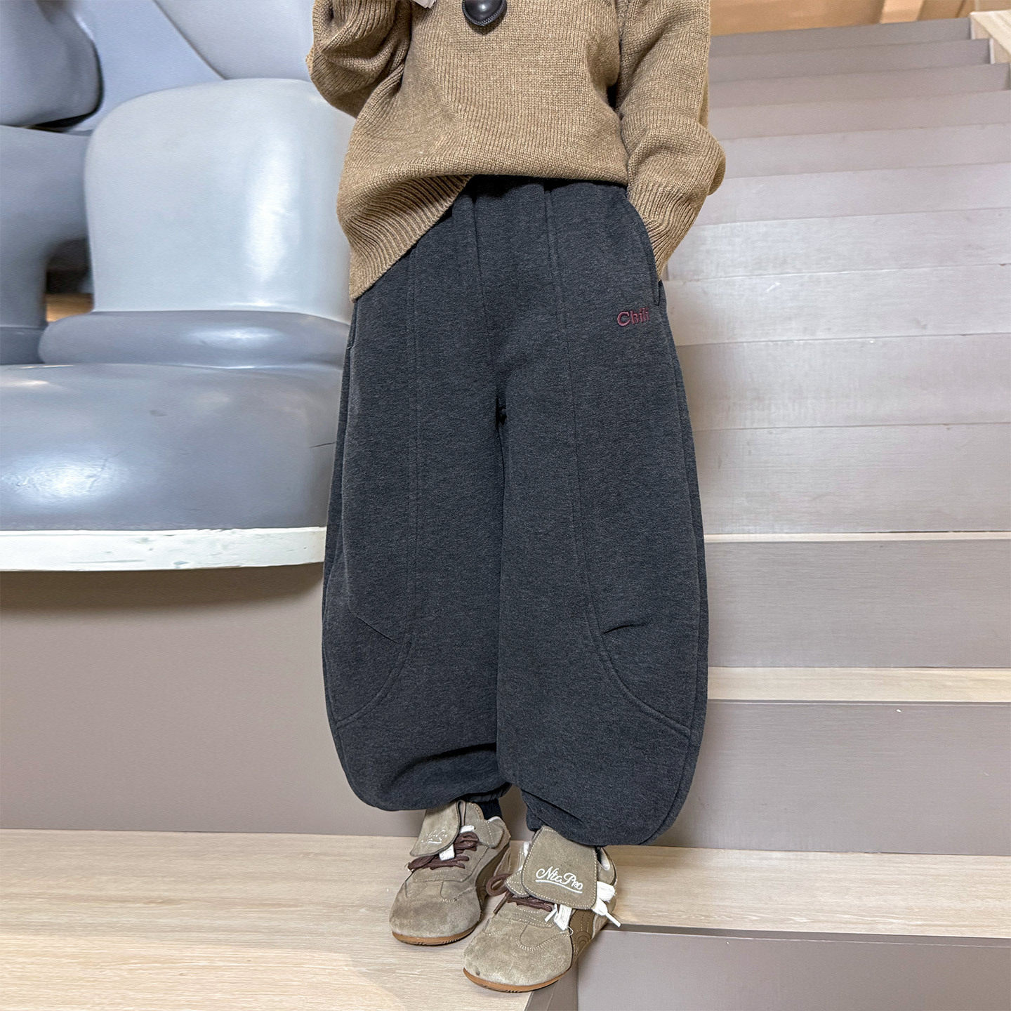 男童裤子冬季秋冬新款大童装潮儿童加绒一体绒运动裤冬装，童装裤子，摩比熊