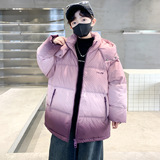 新款男童羽绒棉加厚棉袄中大童冬装洋气渐变连帽棉服外套，童装棉衣，摩比熊