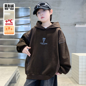 男童款卫衣加绒加厚新款大童冬装儿童冬季连帽一体绒上衣