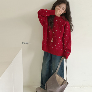 女童毛衣秋冬加厚新款洋气女孩圣诞针织衫中大童韩版波点上衣，童装毛衣，摩比熊