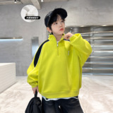 男童加绒卫衣新款大儿童款男孩冬装加厚上衣高领半开衫潮，童装卫衣/绒衫，摩比熊