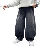 儿童装男童冬季一体加绒裤子新款中大童秋冬款加厚男孩牛仔裤，童装裤子，摩比熊