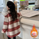 女童毛呢外套中长款秋冬款加厚加绒新款中大儿童格子呢子大衣，童装外套，摩比熊