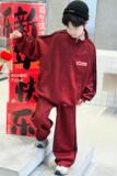 男童加绒套装秋冬款新款大儿童冬季加厚本命新年红色拜年衣服，童装休闲套装，摩比熊