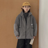 男童羊羔绒外套新款儿童装冬季夹棉加厚毛毛衣大童男孩冬装潮，童装外套，摩比熊