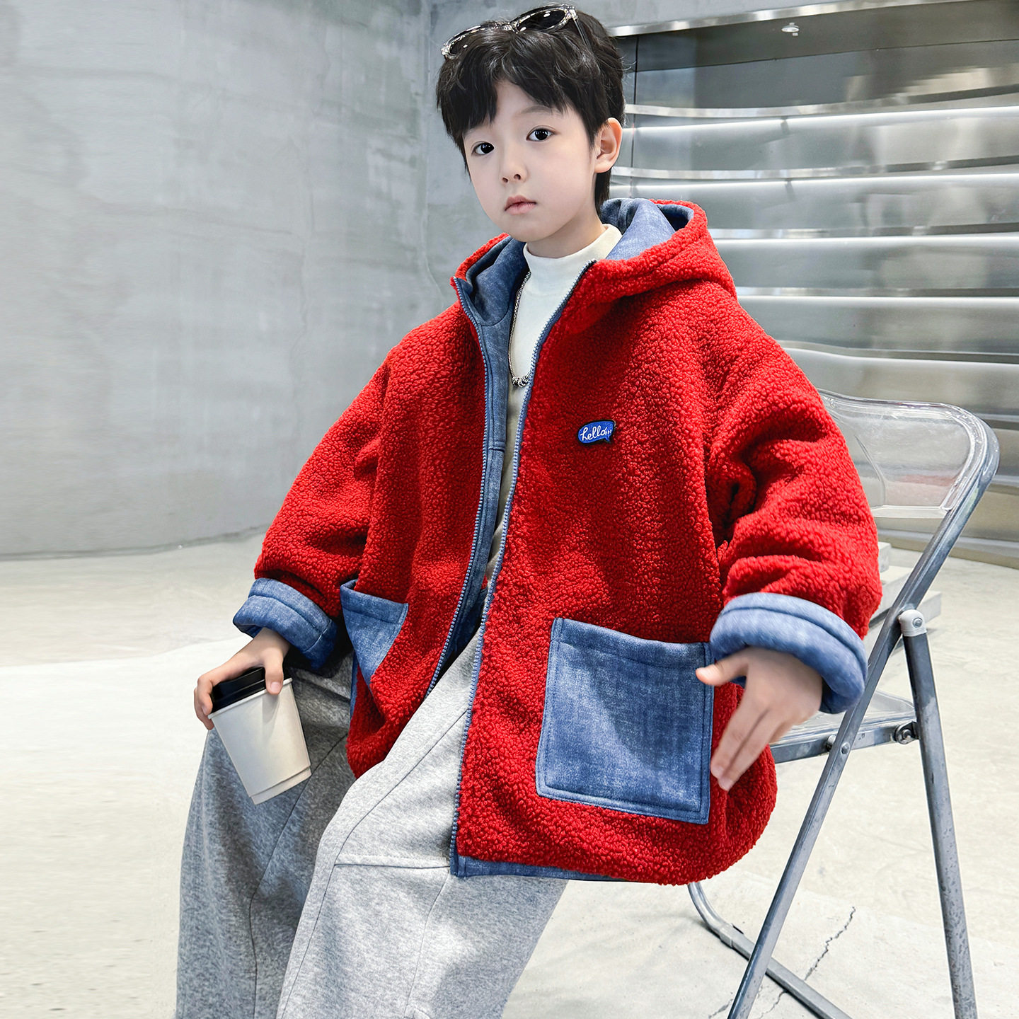 男童红色外套秋冬款新款儿童本命新年加绒冬季加厚马年拜年服，童装外套，摩比熊