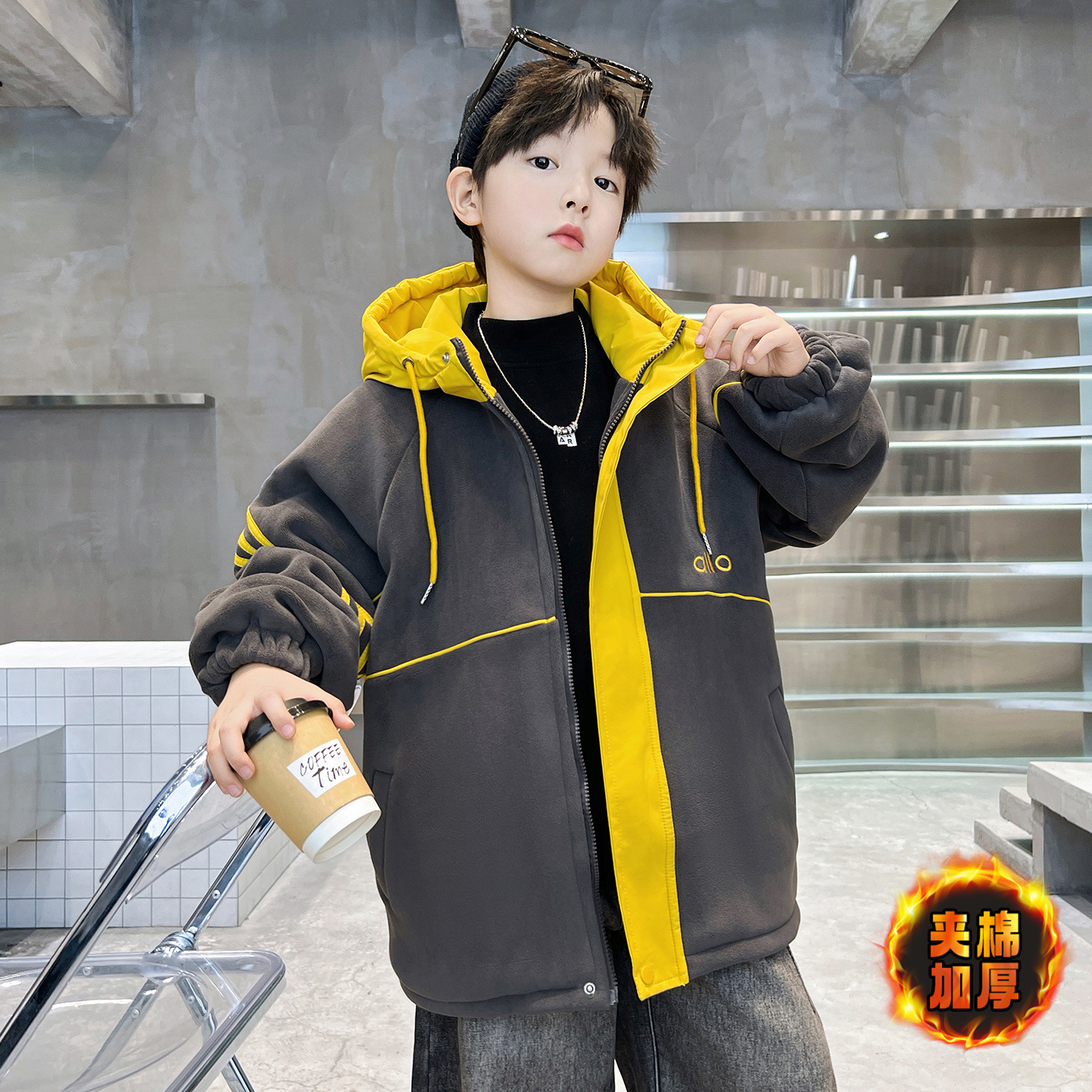 儿童装男童冬装夹棉奥粒绒外套新款中大童男孩加厚冬季毛毛衣,童装外套,摩比熊 儿童装男童冬装夹棉奥粒绒外套新款中大童男孩加厚冬季毛毛衣,童装外套,摩比熊