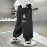 男童秋冬款加绒加厚新款一体绒大童冬装儿童运动束脚裤子，童装裤子，摩比熊