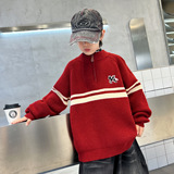 男童毛衣新款秋冬男孩大儿童冬装高领半开衫加厚上衣针织衫潮，童装毛衣，摩比熊