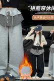 女童年冬季新款拼接格子屁帘加绒休闲女大童洋气阔腿裤潮，童装裤子，摩比熊