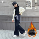 女童加绒喇叭裤年秋冬新款中大童复古修身牛仔微喇裤休闲长裤，童装裤子，摩比熊