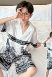 儿童装男童夏装睡衣冰丝短袖家居服套装薄款男孩中大童夏季空调服，童装家居服（睡衣），摩比熊