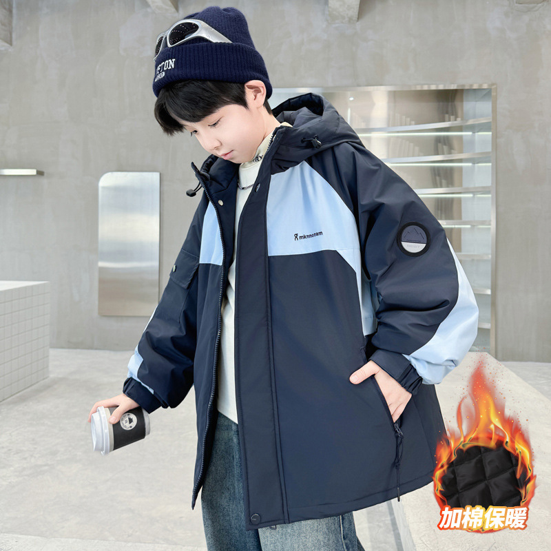 男童秋冬款外套夹棉加厚新款中大童冬季儿童二棉男孩保暖棉服，童装外套，摩比熊