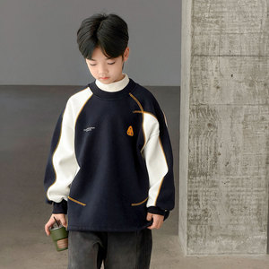 青少年男孩加绒卫衣男童打底衫新款冬加厚儿童超好看内搭上衣，童装卫衣/绒衫，摩比熊