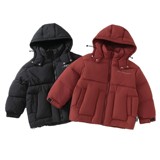 冬季新年款儿童加厚洋气红连帽外套男中大童发热保暖面包棉服，童装棉衣，摩比熊