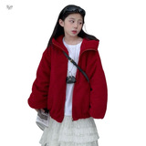 女童夹棉外套年冬季新款红色毛毛衣中大童休闲连帽棉衣圣诞风，童装外套，摩比熊