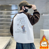 童装男童加绒圆领卡通卫衣大童新款冬装一体绒加厚上衣潮，童装卫衣/绒衫，摩比熊