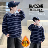 童装男童冬装领条纹毛衣新款大童男孩针织毛线衣，童装毛衣，摩比熊