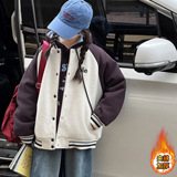 圆领开衫棒球服插肩卫衣印logo女童宽松柔软亲肤夹棉加厚长袖外套，童装外套，摩比熊