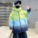 新款男童羽绒棉加厚棉袄中大童冬装洋气渐变连帽棉服外套，童装棉衣，摩比熊