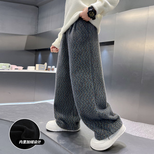 男童秋冬韩范直筒加绒裤子新款中大儿童冬装加厚海马毛长裤潮，童装裤子，摩比熊