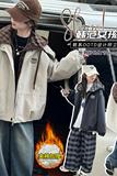女童外套秋冬款新款儿童夹棉加厚女大童洋气格子连帽上衣冬季，童装外套，摩比熊