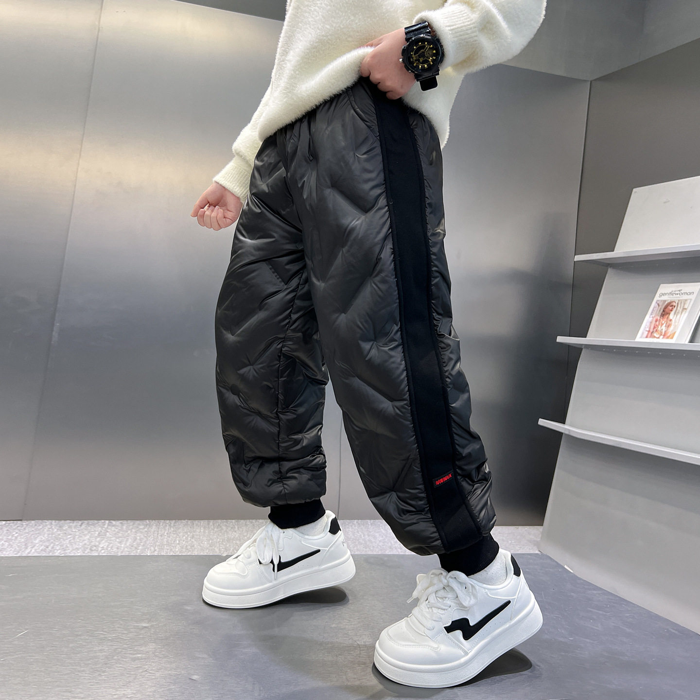 男童加绒裤子新款棉裤秋冬大儿童一体绒加厚保暖冬季一条过冬，童装裤子，摩比熊