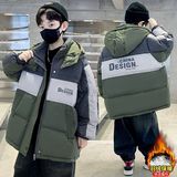 童装男童加厚连帽羽绒服冬季新款男童拼接帅气保暖外套潮，童装羽绒服，摩比熊