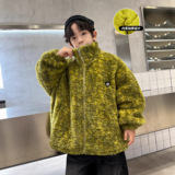 男童夹棉外套新款儿童羊羔毛加厚中大童秋冬装上衣痞帅毛毛衣，童装外套，摩比熊