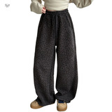 女童豹纹年秋冬新款休闲弯刀裤中大童阔腿长裤保暖香蕉裤，童装裤子，摩比熊