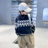 潮牌加厚男童圆领毛衣冬季新款年儿童毛线衣中大童打底针织衫，童装毛衣，摩比熊