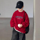 男童红色加绒卫衣一体绒新款季年服儿童上衣中大童打底衫，童装卫衣/绒衫，摩比熊