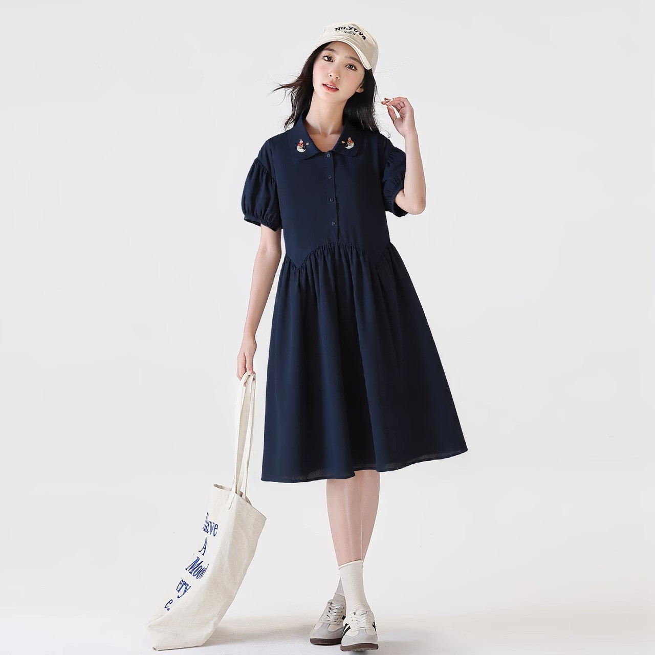 女童夏季连衣裙新款洋气初中生女孩简单POLO裙子女大童公主裙，童装连衣裙，摩比熊